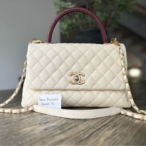 SOLD Chanel Coco Top Handle Beige Real Lizard Handle Small Flap Bag